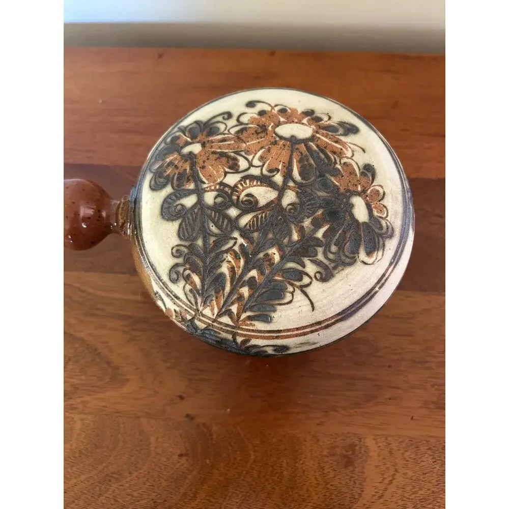 Handmade Terra Cotta Lidded Casserole Dish, Hand Painted Floral Lid